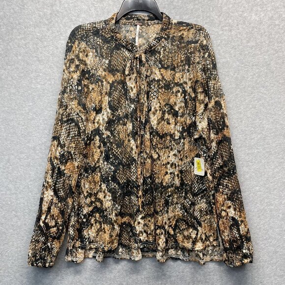 Free People Out For The Night Top Womens Medium Snake Print Mesh Long Sleeve Mob - Picture 1 of 16